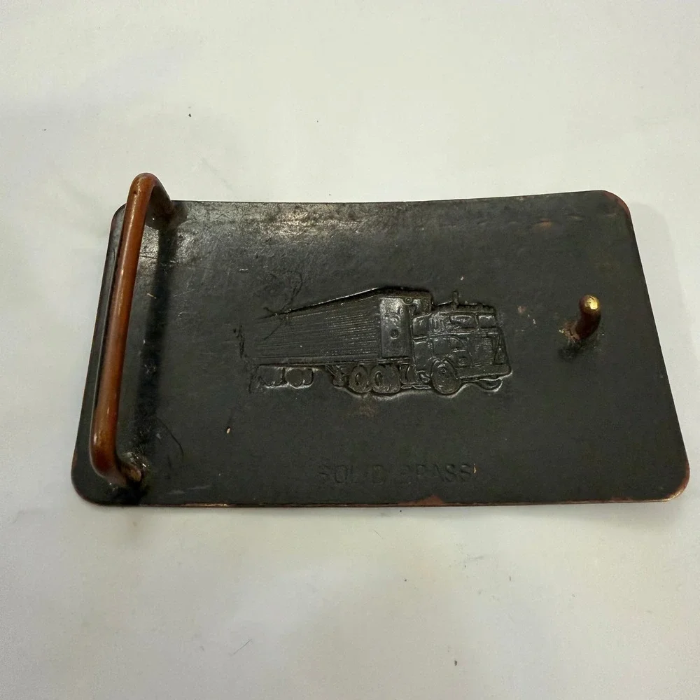 Vintage Solid Brass Semi Truck Belt Buckle Retro Big Rig Trucker Western Copper